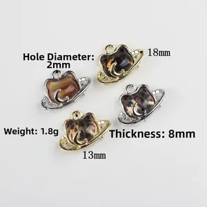 Minimalist cat pendant charms with leopard resin pattern and alloy frame for DIY jewelry