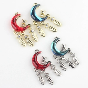 Pendentifs lune DIY avec étoiles et plumes en alliage doré et argenté brillant
