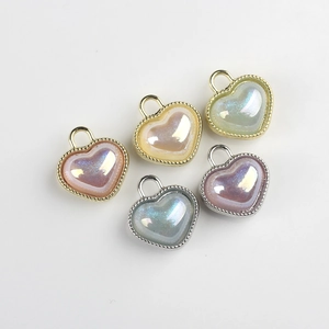 Iridescent resin heart charms with alloy borders for DIY jewelry making in multiple colors