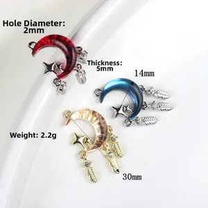 30mm moon star dreamcatcher charms for DIY necklaces and bracelets in 3 colors