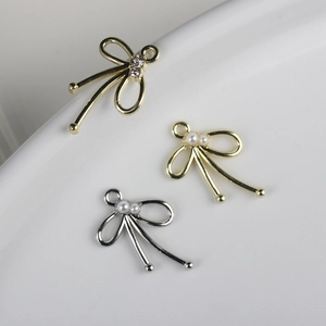 Colgantes de lazo para joyería DIY con perlas y circonitas en oro y plata