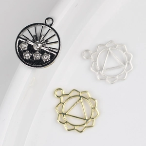 Minimalist hollow flower pendant charms in gold and silver for DIY jewelry making sets
