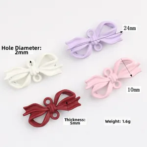 DIY bow-shaped painted alloy charms for jewelry making, multi-color set 24x10mm