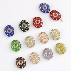 Czech Glass Oval Beads Gold Painted Flower Pattern DIY Jewelry Making Accessories For Bracelet Hairpin Handmade Beads