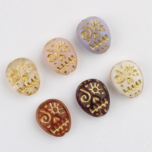 Czech glass skull beads with gold etching for DIY jewelry making in six assorted colors
