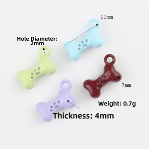 Colorful bone-shaped alloy charms with paw prints for DIY jewelry making 11x7mm
