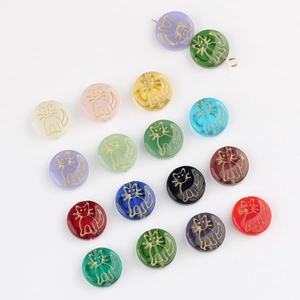 Czech Glass Cat Beads Flat Round Golden Cat Pattern Multi Color Loose Beads For DIY Craft Jewelry Making Necklaces