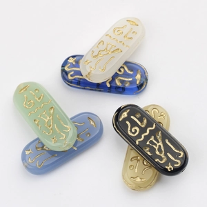 Czech glass Egyptian rune beads for DIY bracelets with vintage gold engraved patterns
