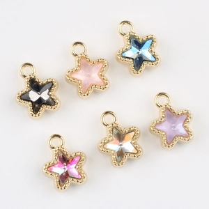 Star-shaped 11mm zircon charms in various colors with golden beaded metal edges for DIY jewelry