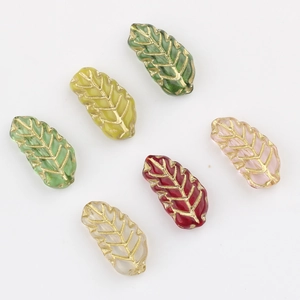 Czech glass leaf beads with gold leaf vein details in vibrant assorted colors for DIY jewelry