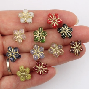 Colorful Czech glass flower beads with gold edges for DIY bracelet and jewelry making