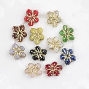 Czech glass flower beads set with gold gilded petals for DIY jewelry making