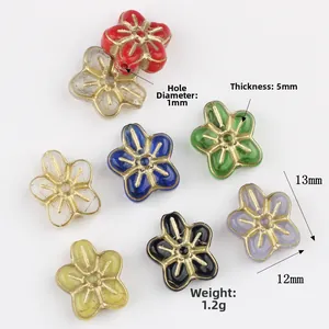 13mm colorful Czech glass flower beads with gold gilding for DIY jewelry making