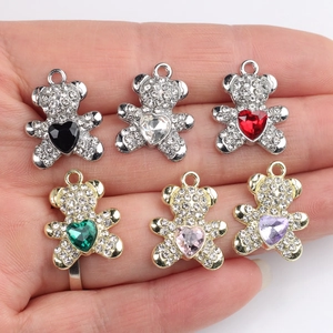 Pendentifs ours en alliage avec pierres de cœur colorées pour la création de bijoux DIY