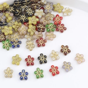 Czech glass flower beads with gold edges for DIY jewelry making and crafts