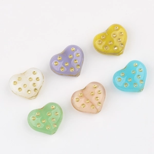 Perline di vetro ceco a forma di cuore multicolore con pois dorati per gioielli fai da te