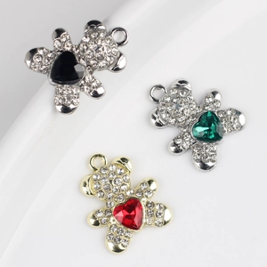 Trois pendentifs ours mignons avec zircone et pierres en cœur pour création de bijoux
