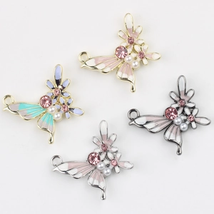 Minimalist alloy butterfly pendants with pearls and rhinestones for DIY jewelry making