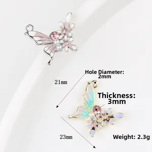 Alloy butterfly charms with pink rhinestones and pearls for DIY jewelry making