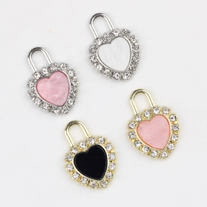 Minimalist alloy heart lock pendants with cubic zirconia inlay for DIY jewelry making