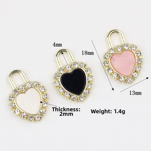 Three colorful heart lock pendants with crystals for DIY jewelry 18x13mm gold plated