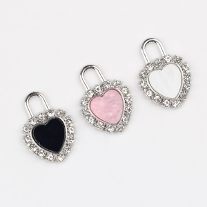 Minimalist heart lock pendants with colorful enamel and sparkling zircon inlay for DIY jewelry