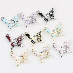 Colorful enamel butterfly pendants with pearls and rhinestones for DIY jewelry making