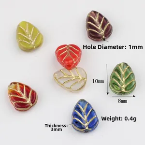 Handmade Czech glass leaf beads with gold veining for DIY jewelry making 10x8mm