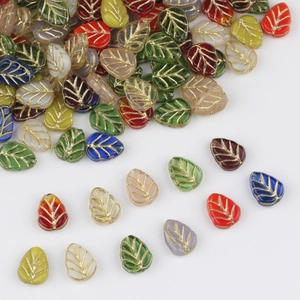 Czech glass leaf beads 10x8mm with gold gilded veins for DIY jewelry making
