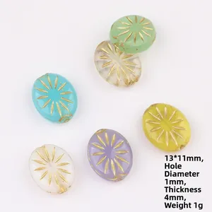 Τσέχικες γυάλινες χάντρες 13x11mm με χρυσά σχέδια αστεριών σε διάφορα έντονα χρώματα