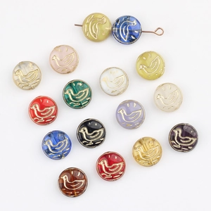 Vintage Czech Glass Beads Gold Traced Duck Bird Pattern Coin Beads For DIY Jewelry Making Bracelet Hairpin Accessory