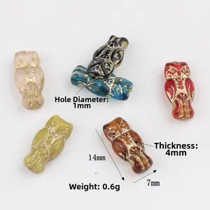 Vintage owl-shaped Czech glass beads with gold gilding in various colors for DIY jewelry