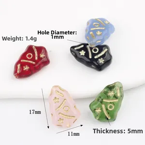 Handmade Czech glass Christmas tree beads with gold etching for DIY jewelry making