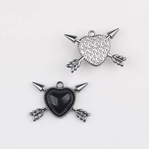 Detailed front and back views of Cupid arrow heart charms for DIY jewelry making