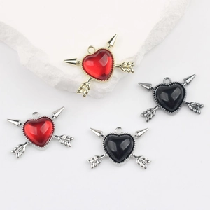 Cupid arrow heart charms in alloy with resin inlay for DIY necklaces and jewelry