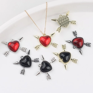 Cupid Arrow Through Heart Pendant Alloy Resin Inlaid Charms For DIY Necklace Bracelet Making Valentine Romantic Accessory