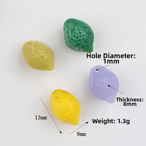 3D lemon-shaped Czech glass beads for jewelry making in yellow and green colors