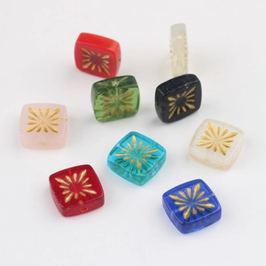 Hand-painted 10mm glass beads with gold fireworks pattern for DIY jewelry making