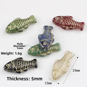 Czech glass fish beads with gold accents in various colors for DIY jewelry making