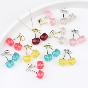Cherry Fruit Resin Pendants With Glitter Sequins Alloy DIY Jewelry Charms For Earrings Bracelets Making Women Girls