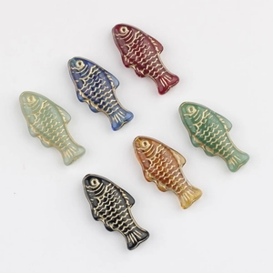 Set of 6 handcrafted Czech glass fish beads with gold painting for DIY jewelry making