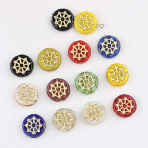 Retro Czech Glass Gold Gilt Spiderweb Pattern Round Flat Loose Beads For DIY Jewelry Making Bracelet Hairpin Accessories