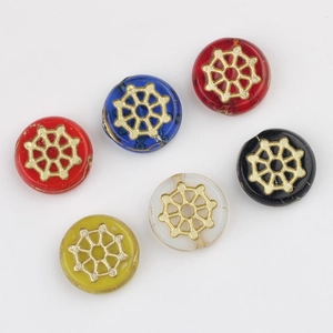 Czech glass round beads with gold spider web pattern for DIY jewelry making set