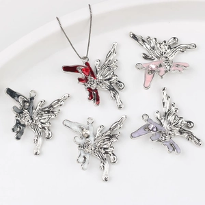 Liquid Metal Alloy Butterfly Pendant With Enamel Rose Heart Zircon DIY Jewelry Making Charms For Necklace Bracelet Earrings