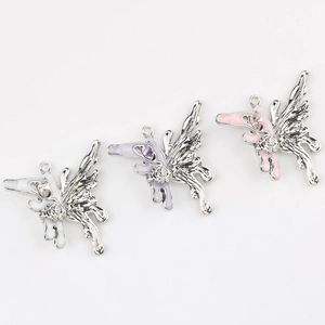 Enamel butterfly pendants with zircons for DIY necklaces in white, pink and purple