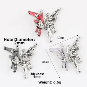 Colorful alloy butterfly pendant charms with enamel filling and zircon for DIY jewelry