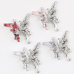Colorful butterfly pendants with heart stones and alloy base for jewelry making