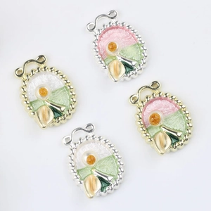 Monet garden style enamel flower pendants with pearl inlay for DIY jewelry bracelets