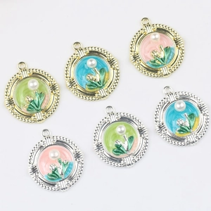 Monet Garden style enamel flower pendants with pearls for DIY jewelry making