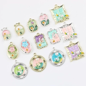 Alloy Enamel Flower Butterfly Pendants With Imitation Pearl Vintage Monet Garden Style DIY Jewelry Making Charms For Necklace
